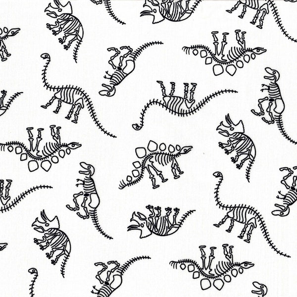 Dinosaur Skeletons on Gray Cotton Fabric Sold by the 1/2 yard Quantity of 2 = one continuous yard dino bones