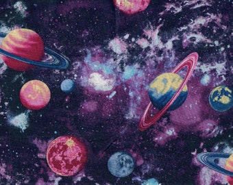 2/3 Yd Universe of Planets with Sparkle Stars Cotton fabric Sold by the Pre cut yard
