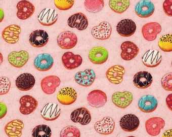 1 3/4 yd LAST Mini Donuts on Pink Cotton fabric continuous yardage
