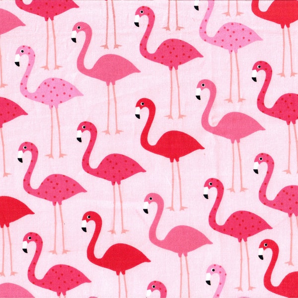 1/2 Yard Tall Flamingos on Pink Cotton Fabric Sold by the 1/2 yard Quantity of 2 = One Continuous Robert Kaufman 3 1/4" Tall Flamingo