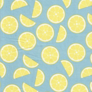 3 Yds Lemons on Blue Cotton fabric Sold by the yard Continuous yardage