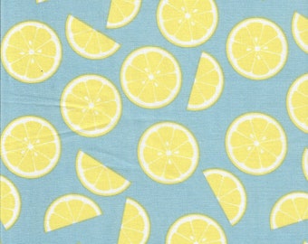 3 Yds Lemons on Blue Cotton fabric Sold by the yard Continuous yardage