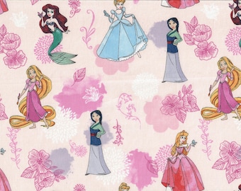 Remnant almost 1/2 yd Princess Toss on Pink Disney Cotton Fabric 17 3/4" x 43" remnant last piece