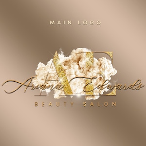 May include: Gold glitter logo design for a beauty salon called "Ariana Edwards Beauty Salon". The logo features the initials "AE" in a gold glitter font with a white cloud behind the letters.