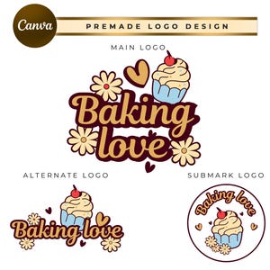 Boho Bakery, Cup Cake Logo, Bakery Logo Design Template, Bakery logo, Pastry Logo, Canva Logo, Bakery Labels, Bakery Sticker, Cake Logo BD35