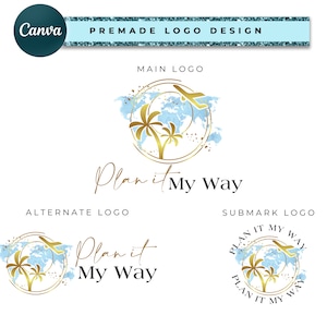Travel Branding Logo Design, Globe Logo, Palm Tree Logo, Travel Business Logo Designs, Airplane Logo, Travel Advisor Logo, Journey Logo TL18