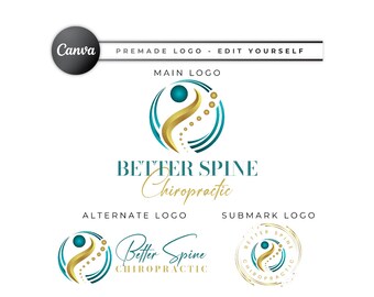 Chiropractic Logo Design, Chiropractic Care, Physiotherapy Logo, Medical Center Logo, Home Care Wellness, Nurse Doctor, Canva Editable CPL04