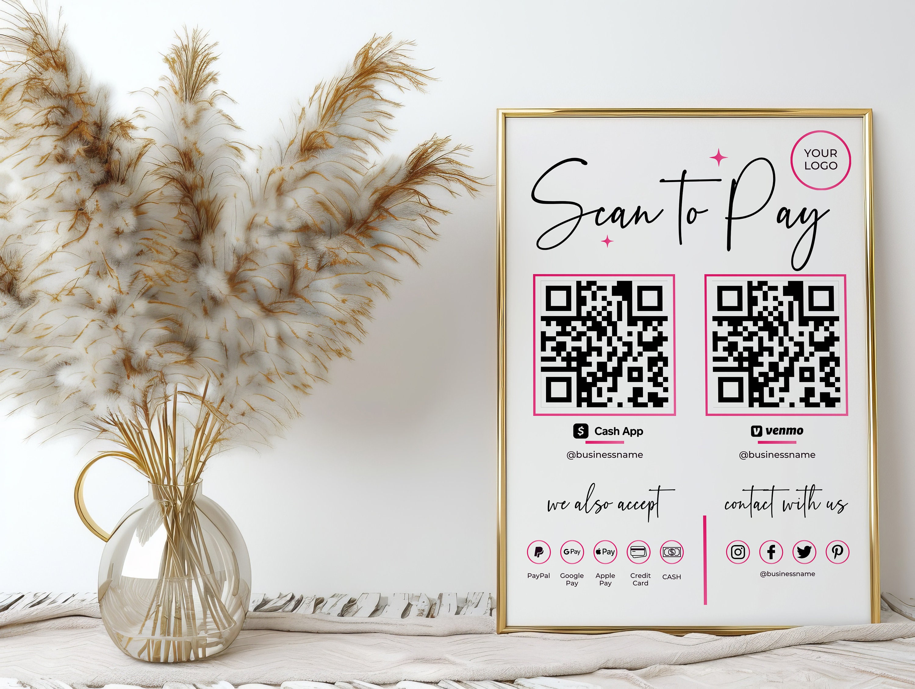 Sp7 Sign Custom Scan to Pay Sign, Scan to Pay Download, Cash App Sign, Venmo Tip ...