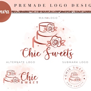 Cake Logo Design, Premade Cake Logo, Canva Cake Logo, Bakery Logo, Baking Logo Design Custom, Baking Logo, Cake Logo, Pastry Logo BD24