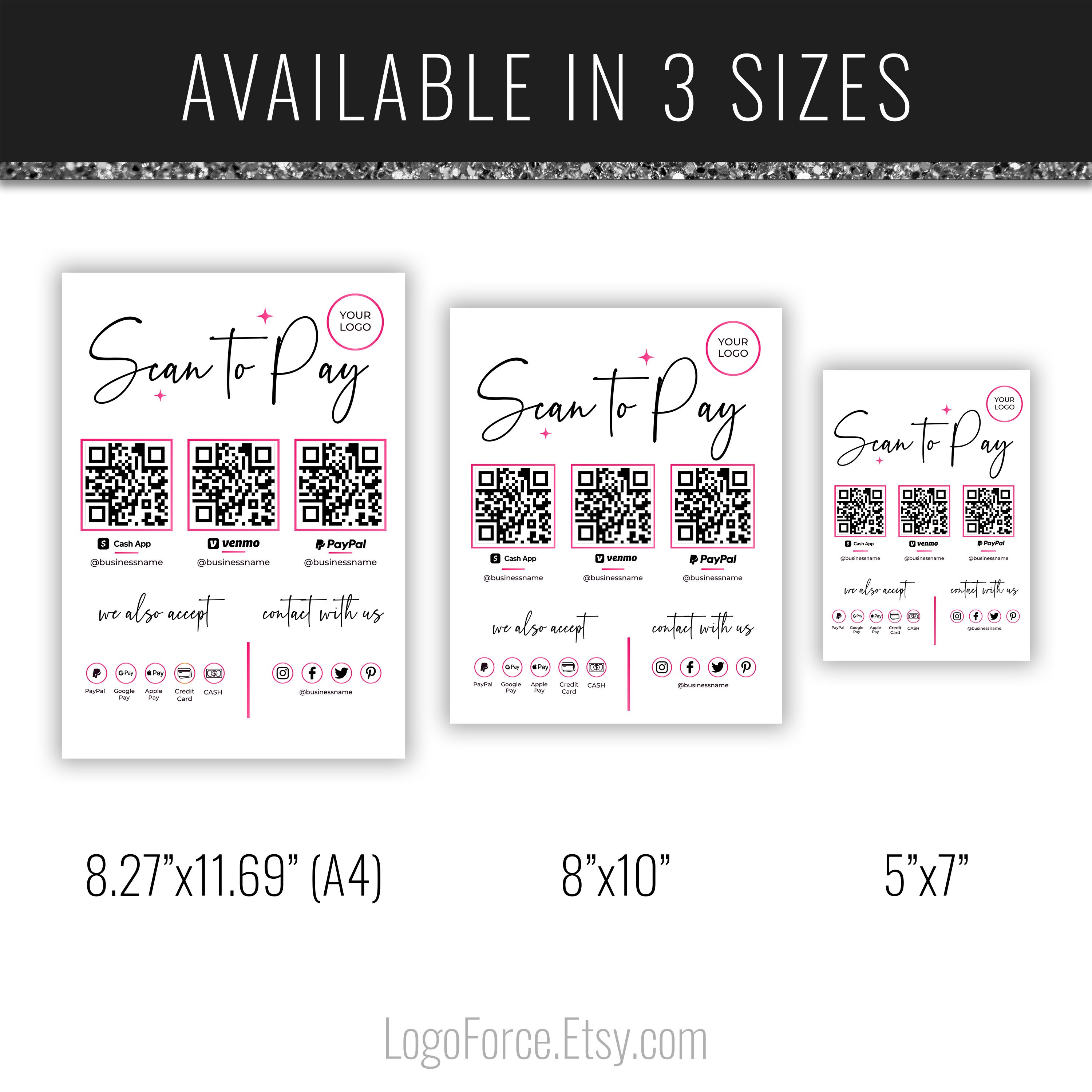 Sp7 Sign Custom Scan to Pay Sign, Scan to Pay Download, Cash App Sign, Venmo Tip ...