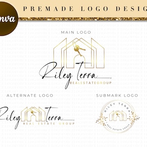 Gold Real Estate Logo Design, Realty Key Logo, Luxury House Logo Design Canva, Realtor Logo Template, Line Art Logo, Realtor Logo Canva RL20