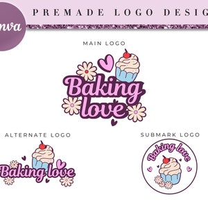 Cup Cake Logo, Bakery Logo Design Template, Bakery logo, Boho Bakery, Pastry Logo, Canva Logo, Bakery Labels, Bakery Sticker, Cake Logo BD30