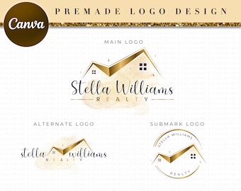 Canva Luxury Real Estate Gold Logo Design, Realtor Logo Design, Real Estate Logo and Branding Template, Modern Real Estate Logo RL37