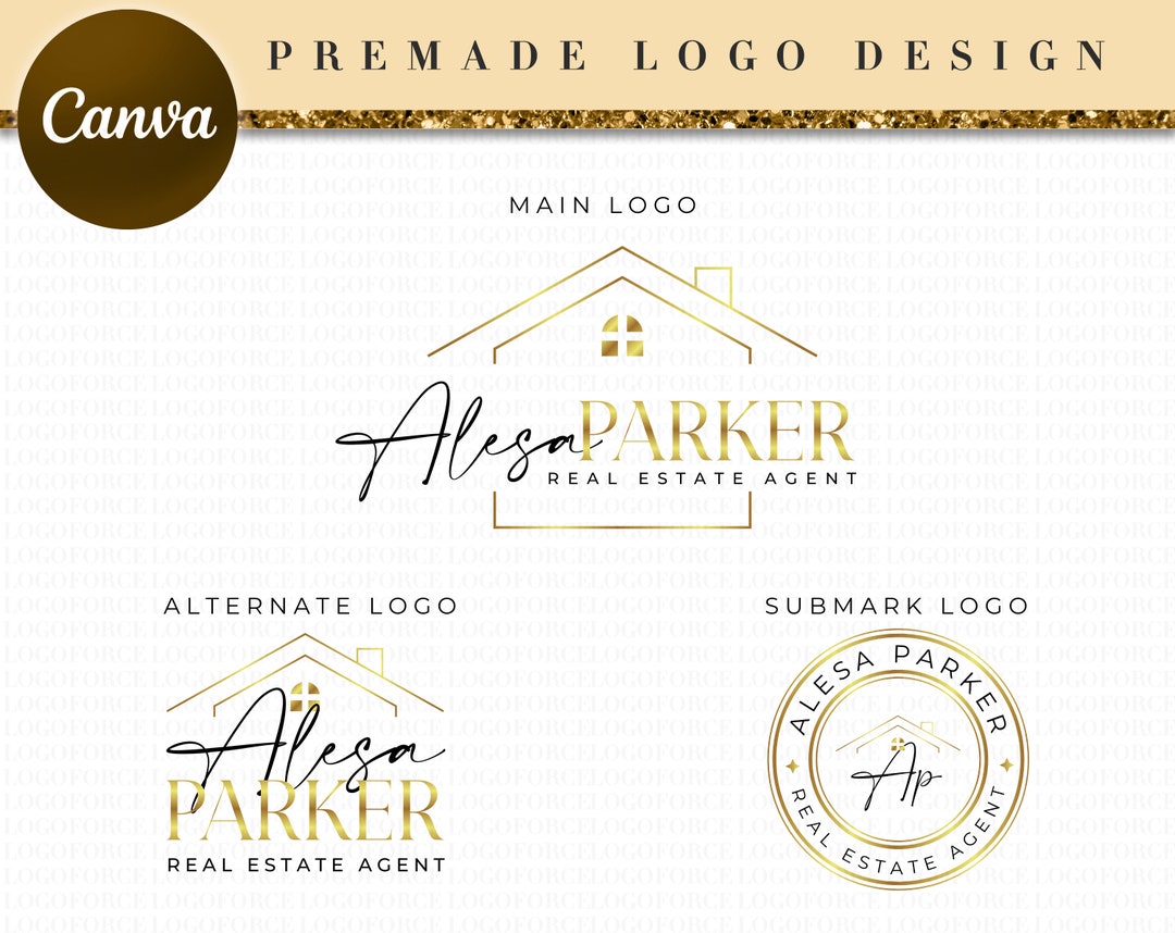 Canva Real Estate Gold Logo Design, Line Art Realtor Logo, Luxury Real ...