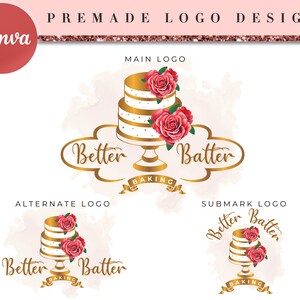 Cake Logo Design, Baker Logo Design, Wedding cake, Pastry Logo, Dessert Logo, Editable Logo Canva, Baking Logo Design, Bakery Design BD9