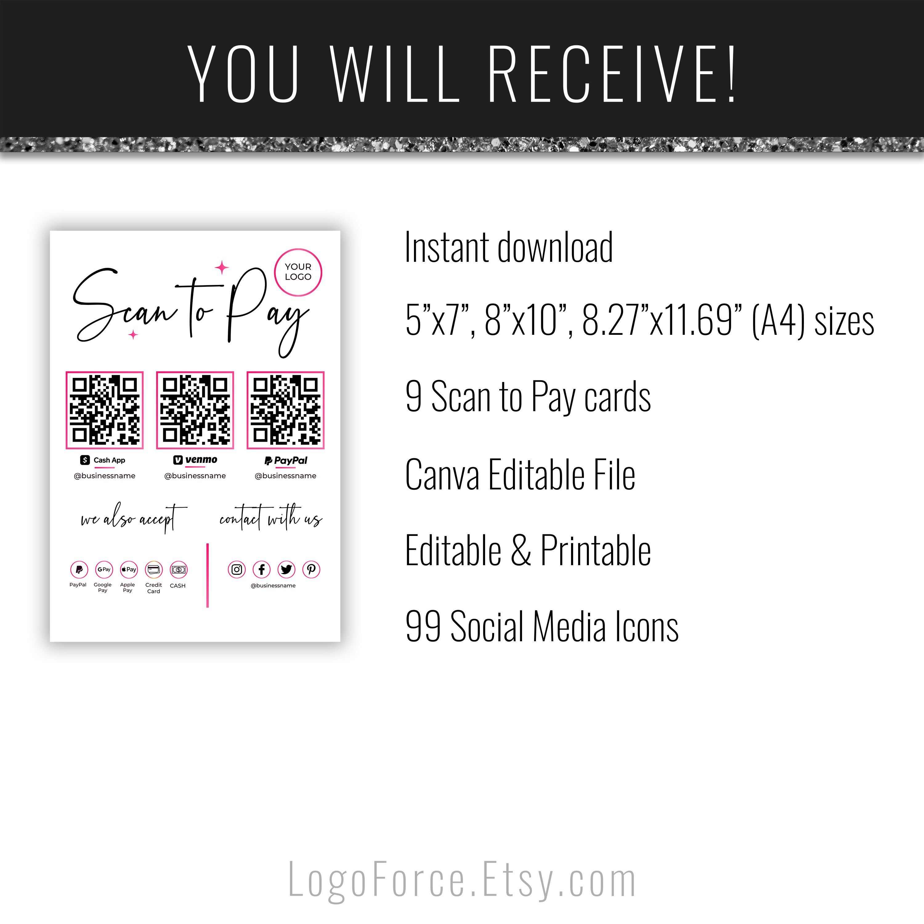 Sp7 Sign Custom Scan to Pay Sign, Scan to Pay Download, Cash App Sign, Venmo Tip ...