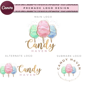 Canva ピンクの綿菓子、綿菓子 png、綿菓子ラベル、綿菓子画像、かわいいベーカリーのロゴステッカー、水彩ロゴデザイン CC6