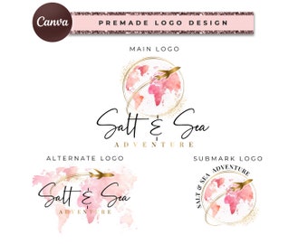 Voyage Tour Traveling Logo, Luxury Travel Business Logo Designs, Airplane Map logo,  Vacation Logo, Travel Agent Logo, Round Circle Logo TL7