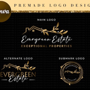 Real Estate Logo Modern, Estate Agent Signature, Realty Gold Logo, DIY Real Estate Leaf Logo, Luxury Realtor Signature, Gold House Logo RL10