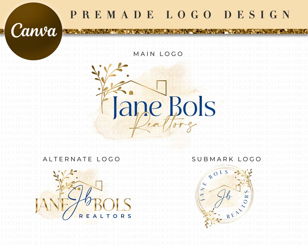 Luxury Real Estate Gold Logo Design Canva, Line Art Leaf Realtor Logo ...