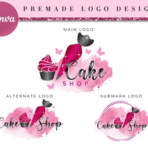 Baking Logo, Bakery Logo Design, Cake Logo Design, Boho Bakery, Cup cake Logo, cake, Canva Logo Template, Bakery Logo, Pink Bakery Logo BD14