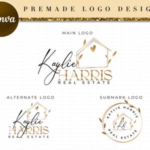 Canva Luxury Line art Real Estate Logo, Modern Real Estate Logo, Gold Logo Design Template, Realtor Logo, Real Estate Branding Package RL39