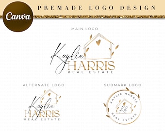Canva Luxury Line art Real Estate Logo, Modern Real Estate Logo, Gold Logo Design Template, Realtor Logo, Real Estate Branding Package RL39