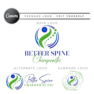 Chiropraktik Logo Design, Pädiatrischer Chiropraktiker, Wirbelsäulengesundheit, Physiotherapie Logo, Massage Therapeut, Home Care Wellness Nurse Doktor CPL03