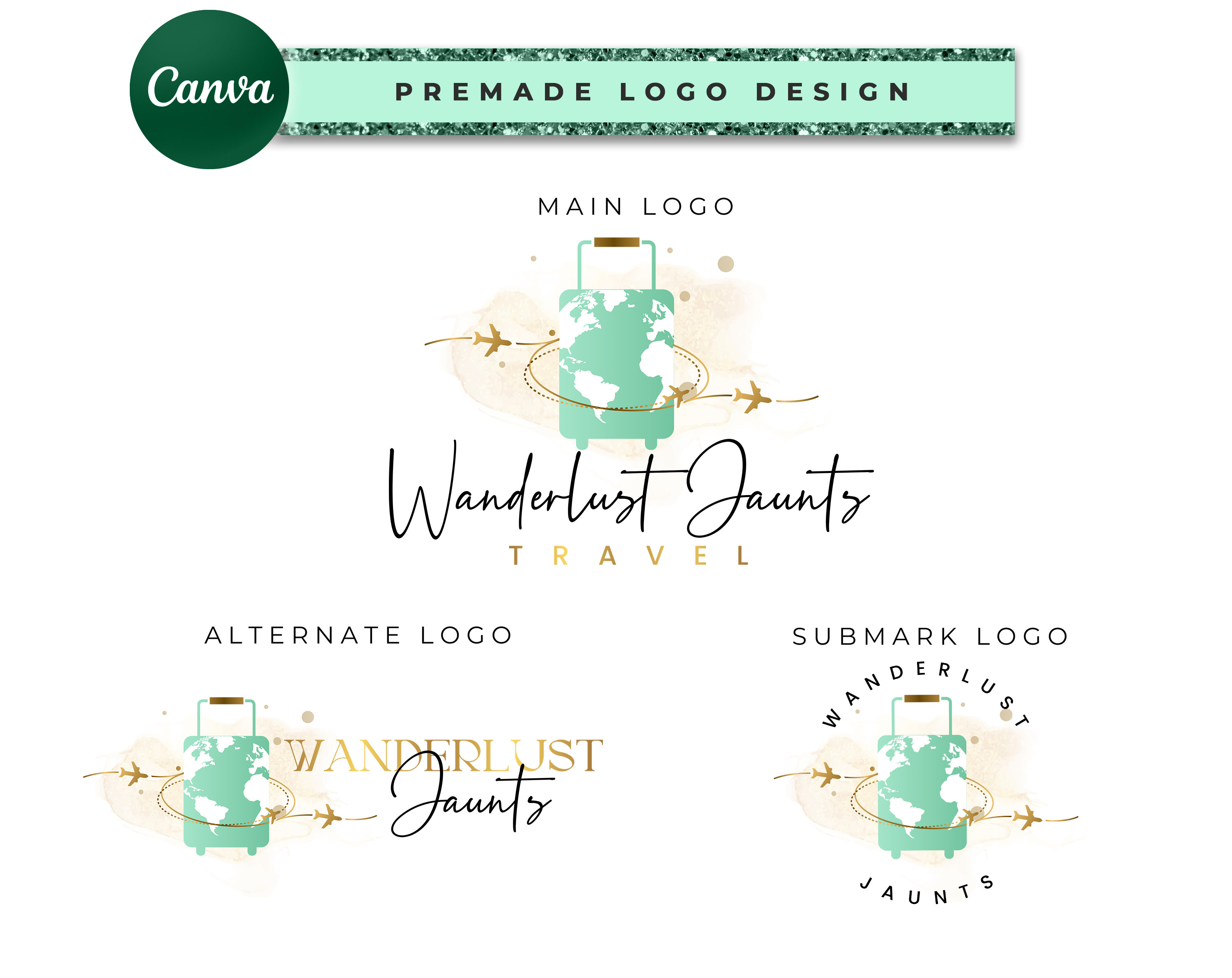 Travel Logo Designs, Journey Map Suitcase Logo, Globe Suitcase Logo, Travel Blog Business Logo, Luxury Travel Logo, Voyage Logo Design TL2