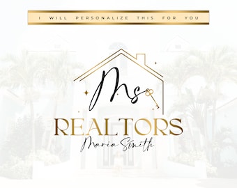 Modern Realtor Logo, Luxury Realtor Logo, Luxury Real Estate Logo Design, Real Estate agent, Gold Key Logo, Leaf House Logo Design PR25
