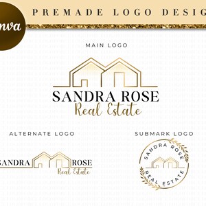 Luxury Gold Real Estate Logo Branding Canva, Line Art Realtor Logo Template, Modern Real Estate Logo, Luxury Realtor logo with a slogan RL30