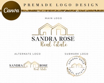 Luxury Gold Real Estate Logo Branding Canva, Line Art Realtor Logo Template, Modern Real Estate Logo, Luxury Realtor logo with a slogan RL30