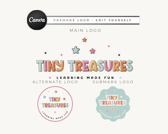 May include: A logo design featuring the text "TINY TREASURES" in colorful, playful lettering, with star accents. Includes alternate and submark logo variations. The design also includes the text "LEARNING MADE FUN".
