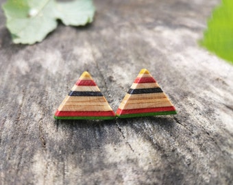 Skateboard earrings, handmade unique, wooden earrings, stud earrings