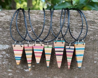 Necklace made from recycled skateboards, handmade, unique, sustainable, recycled