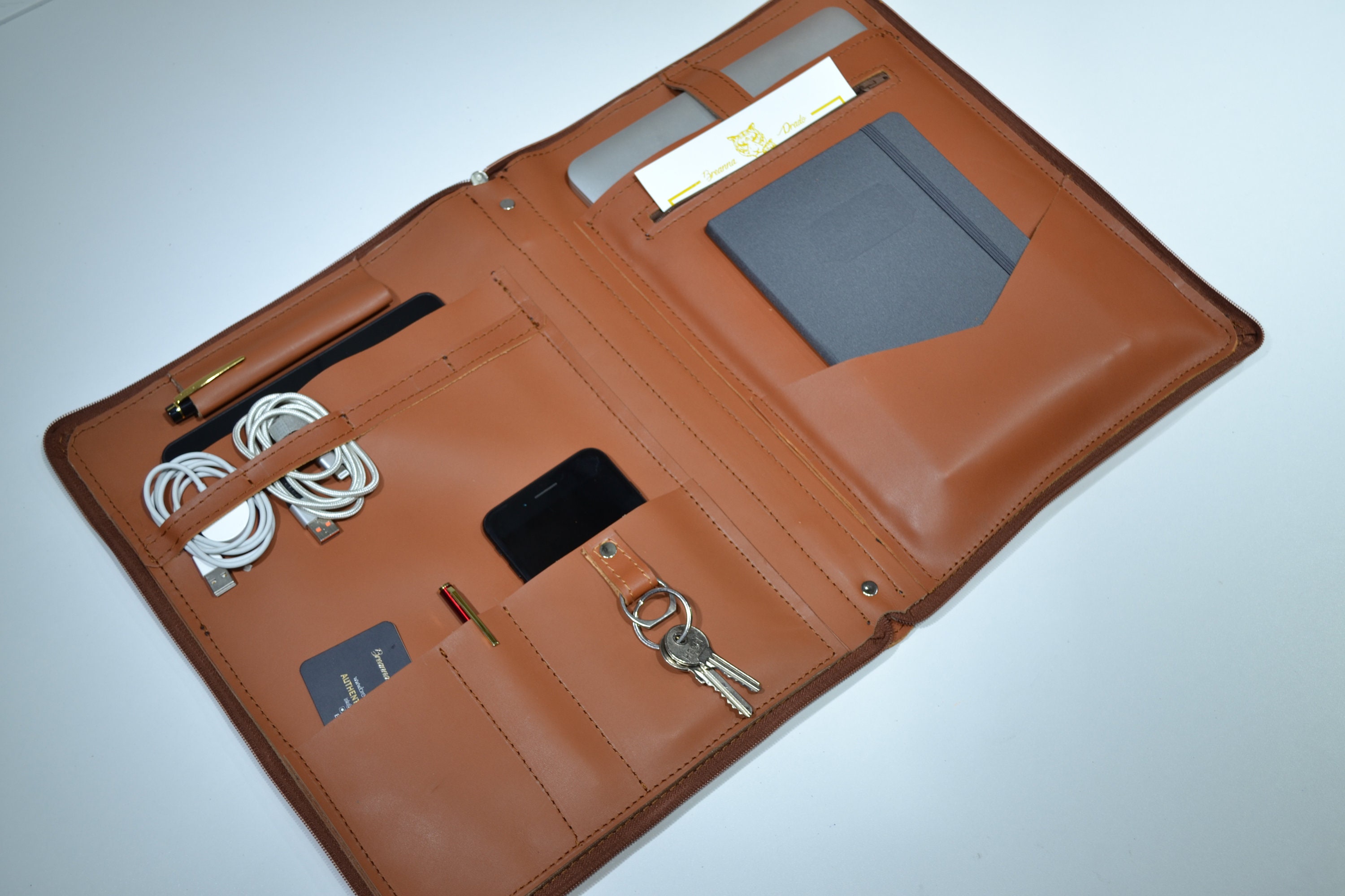 Leather laptop bag handle briefcase zipper laptop case Etsy