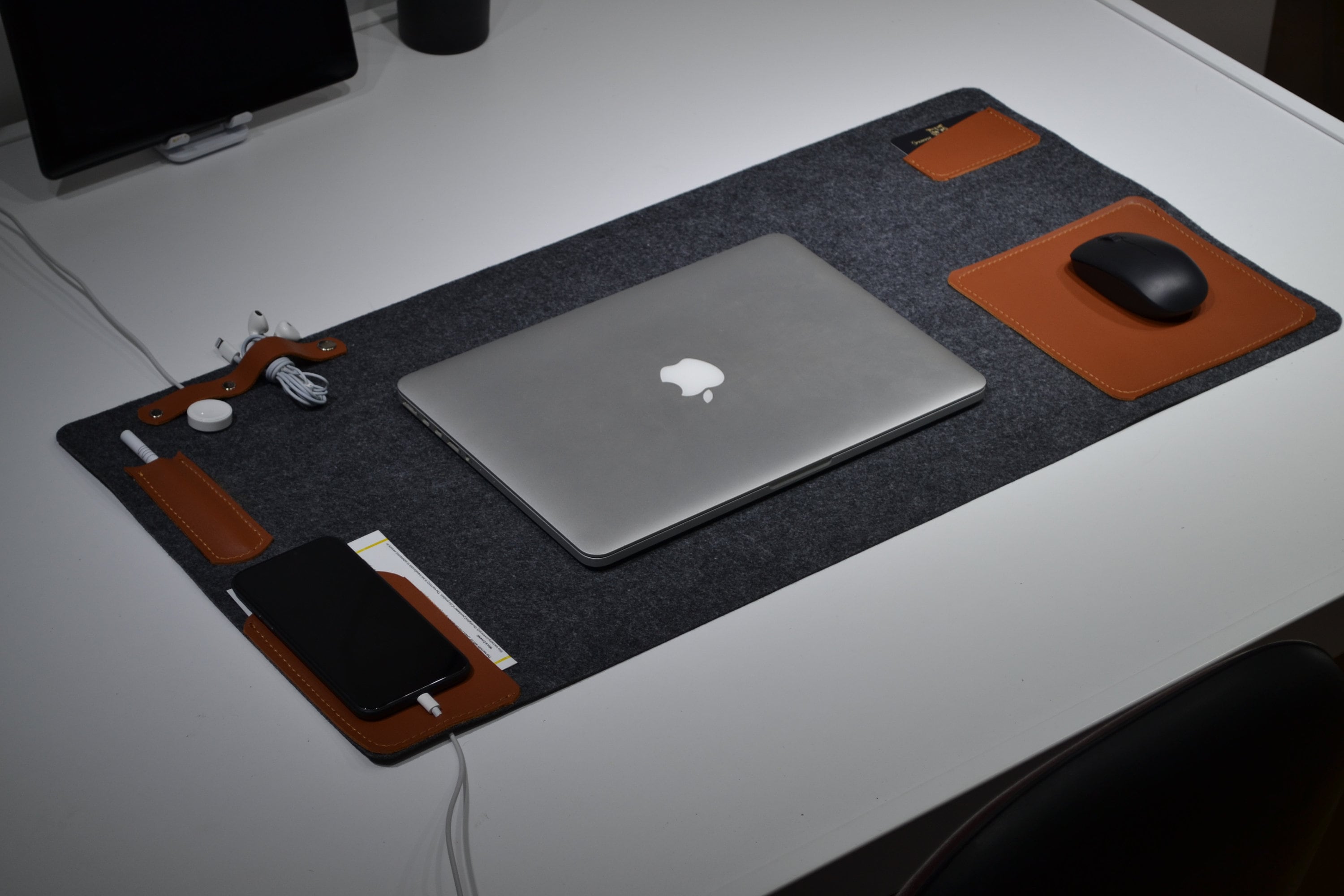 Felt and Leather Desk Mat Laptop Mat Extra Large Desk Pad Etsy