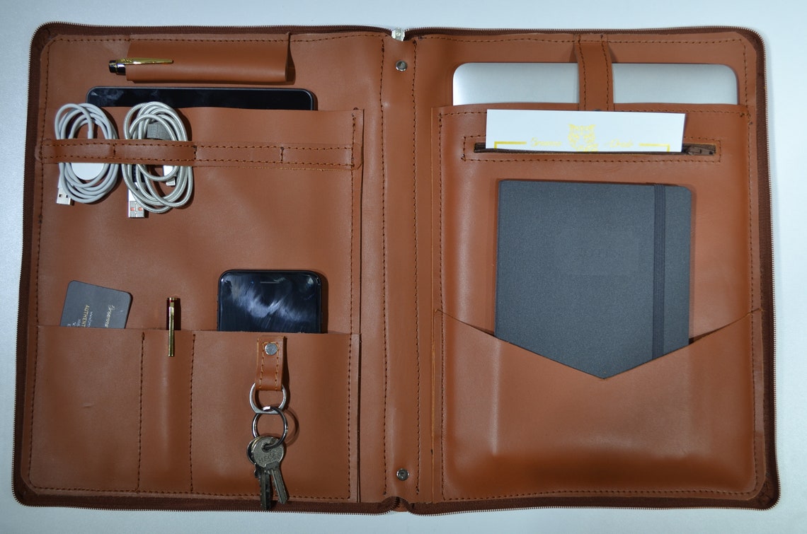 Leather laptop bag handle briefcase zipper laptop case Etsy