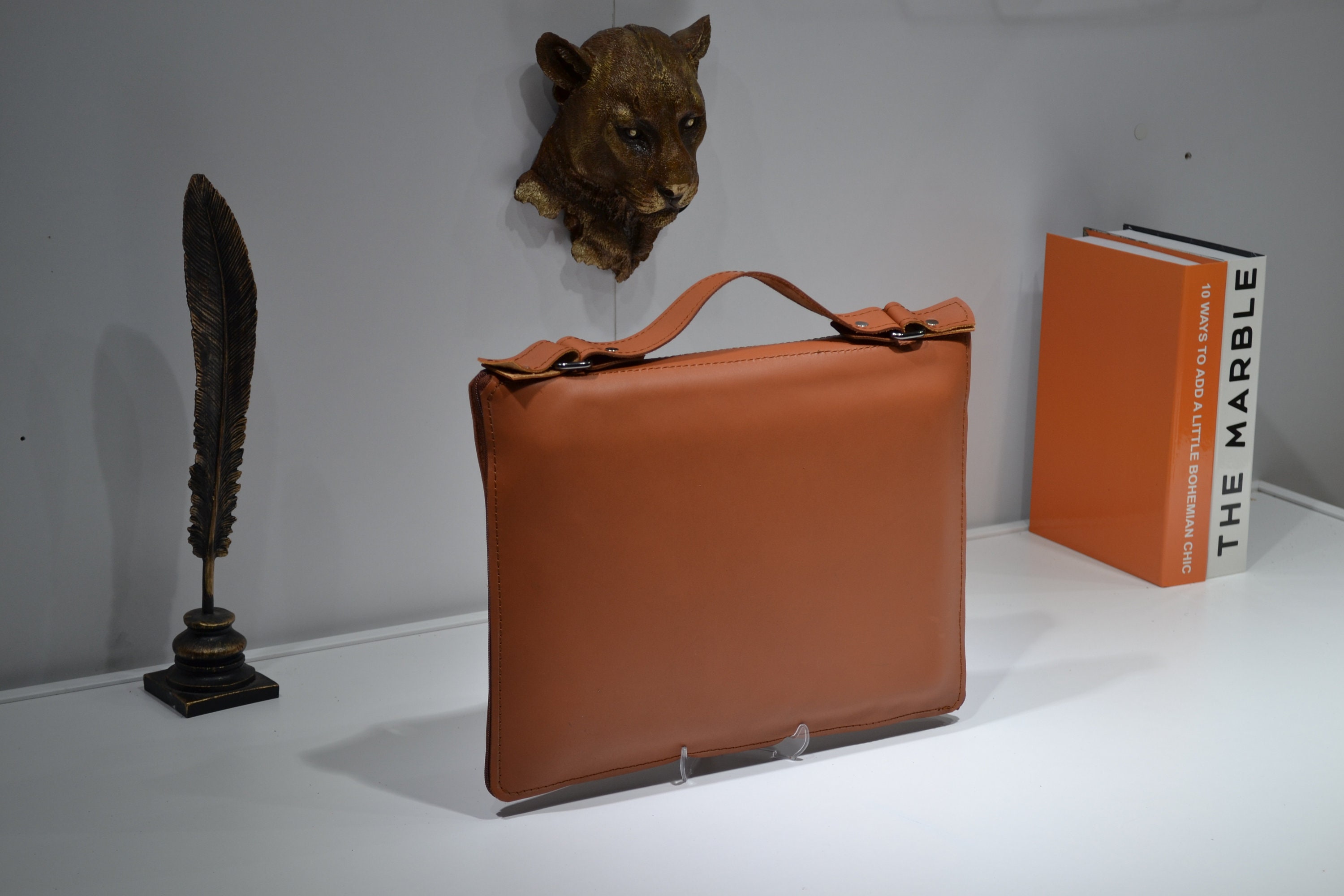 Leather laptop bag handle briefcase zipper laptop case Etsy