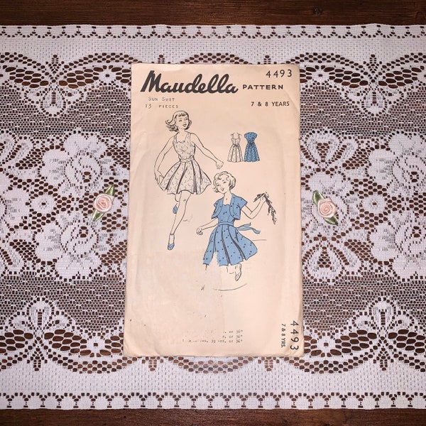 Maudella 4493 Vintage 1950s Childs Dress Sewing Pattern / 50s / Bolero / Age 7-8