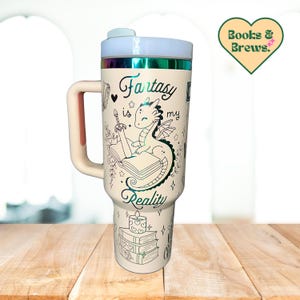 Bookish Fantasy Dragon 40oz Tumbler Stanley Style in Cream Iridescent