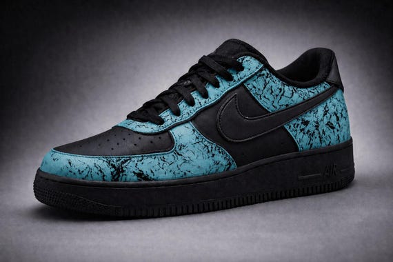 Blue and Black Athletic Shoes with Modern Design Custom Sneakers for Men Blue and Black Hand-Painted Tokyo  main image 4