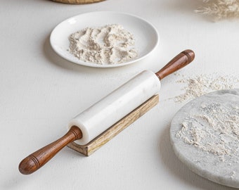 Marble Rolling Pin (with wooden rest), Marble Baking Rolling Pin, Kitchen Rolling Pin