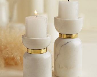 Marble Pillar Candle Holder, Pillar Candle Holder, Home Decor, Heavy Candle Holder, Decorative Candle Holder Set