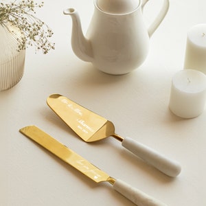 Marble Cake Knife Server Set, Wedding Cake Knife Server Set, Cake Cutlery, Wedding Gifts