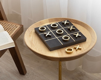 Marble Tic Tac Toe Game, Tic Tac Toe, Marble Game, XOXO, Board Game (Marble Board with 5 brass crosses & 5 brass zeros), Coffee Table Decor