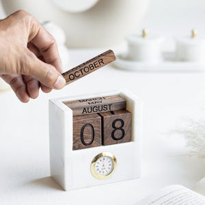 Marble Table Clock, Office Clock, Table Clock, Calendar Clock, Office Table Decor