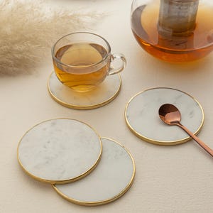 Marble & Brass Coasters Set: Elegant Table Decor