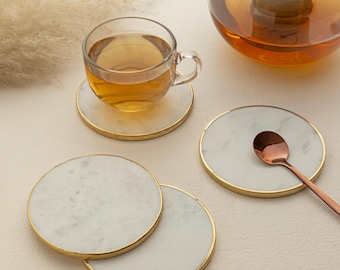 Marble & Brass Coasters Set: Elegant Table Decor