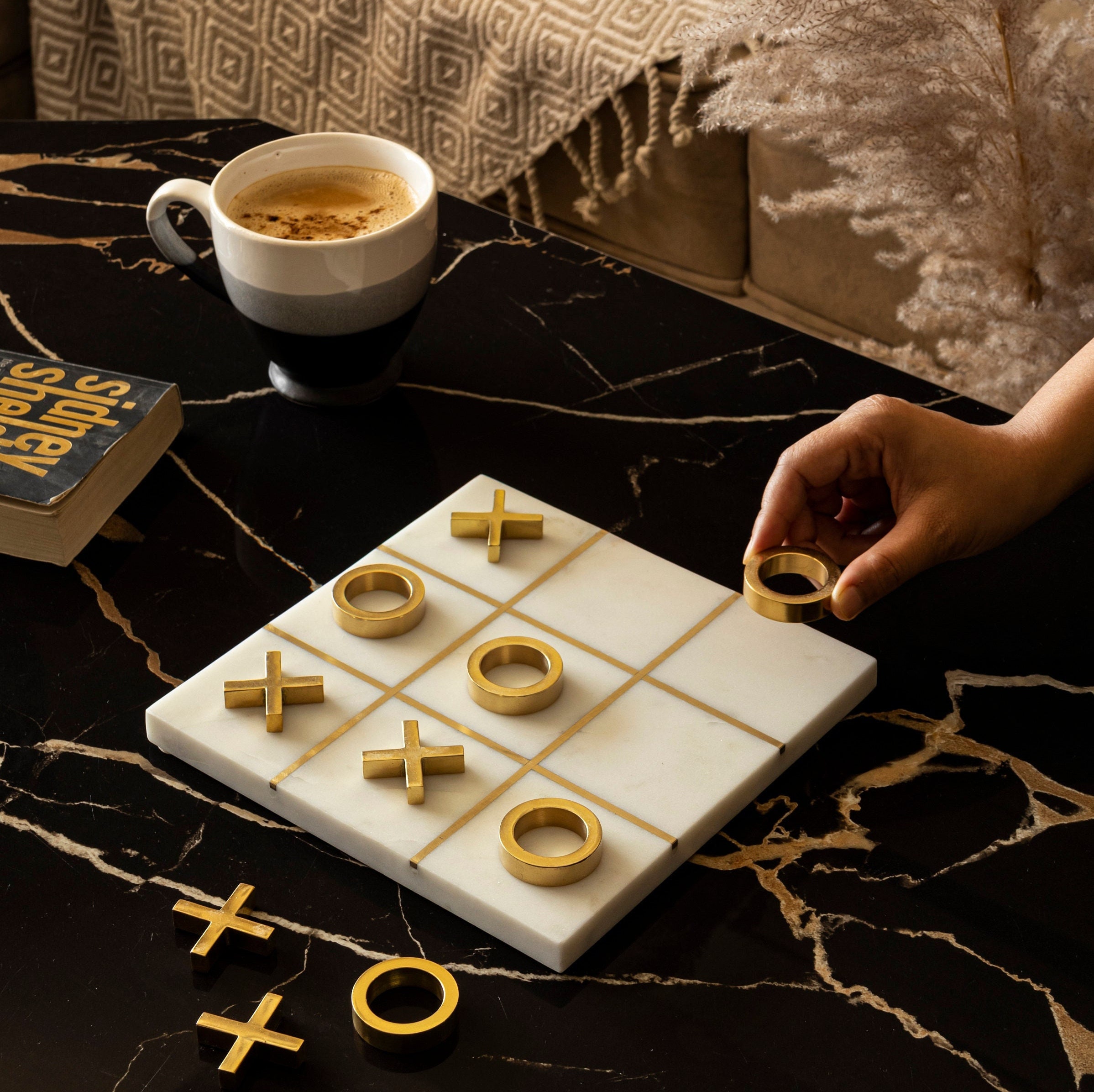 Classy Handmade Solid Aluminum, Brass & Oxidized Brass Metal Decorative Tic  Tac Toe Board Game, Owl of Minerva Design, 11x11cm (4.3''x4.3'')